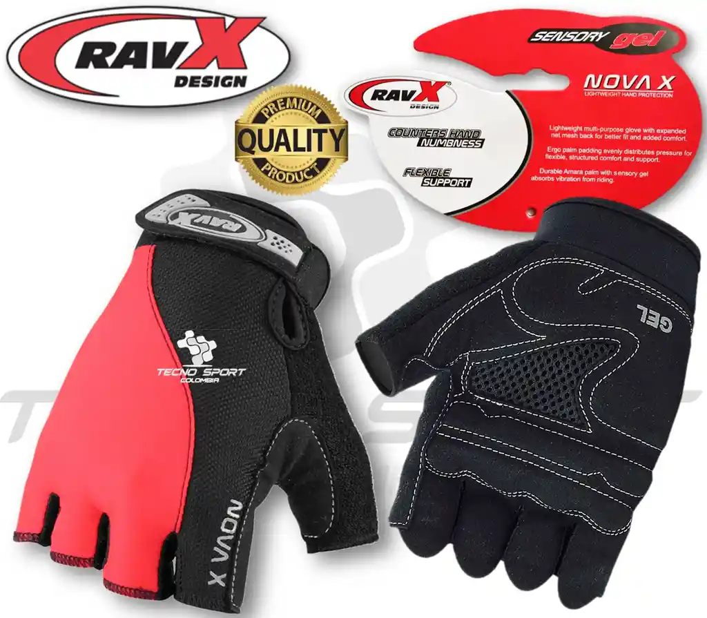 Guante Gel Bicicleta Ciclismo Ravx Nova Moto Gym Gimnasio Color Rojo Talla S