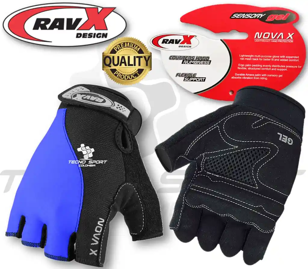 Guante Gel Bicicleta Ciclismo Ravx Nova Moto Gym Gimnasio Color Azul Talla S