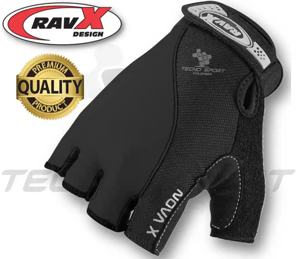 Guante Gel Bicicleta Ciclismo Ravx Nova Moto Gym Gimnasio Color Negro Talla S