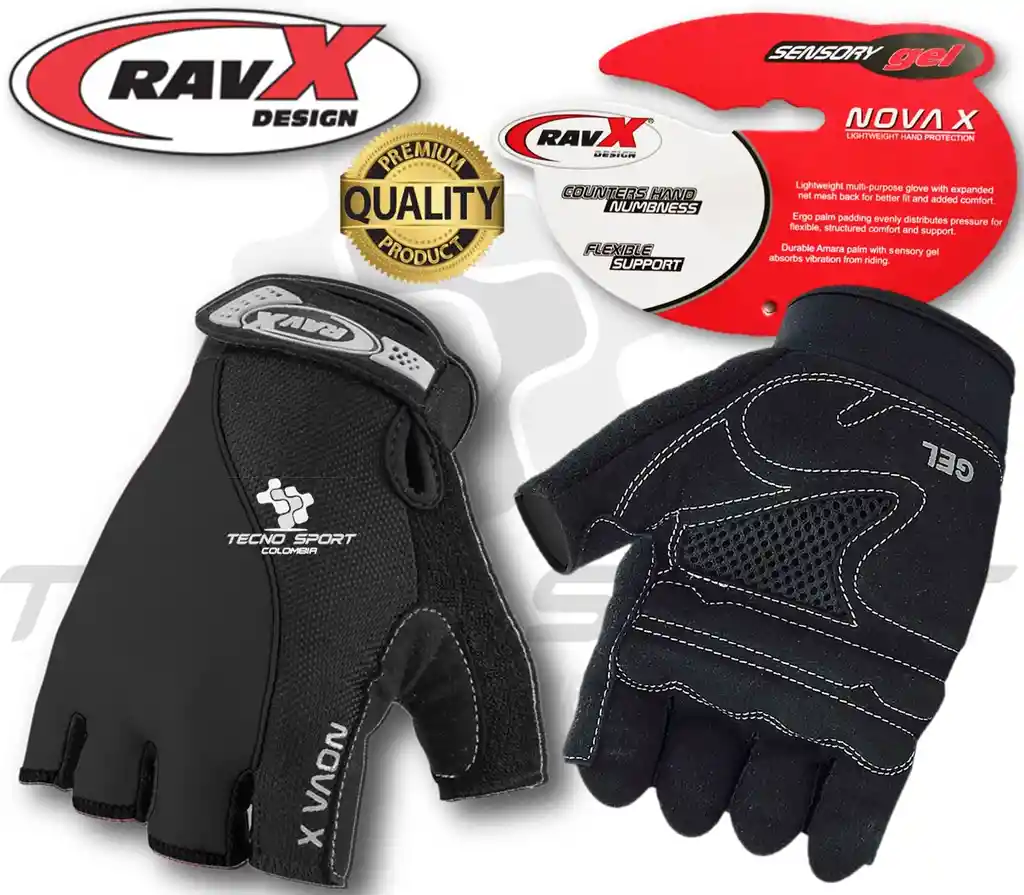 Guante Gel Bicicleta Ciclismo Ravx Nova Moto Gym Gimnasio Color Negro Talla S