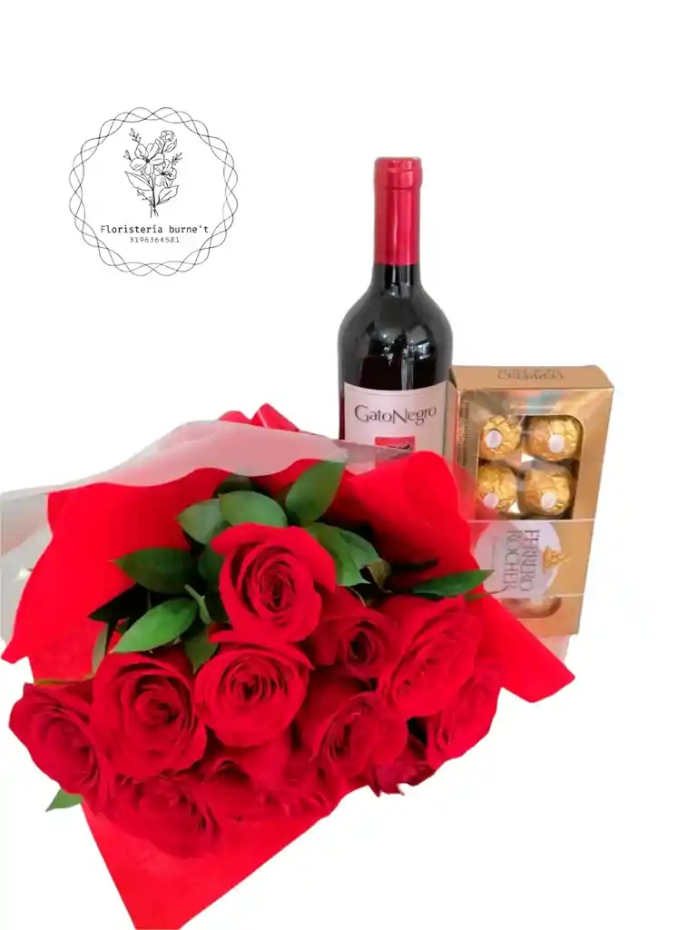 Rosas Con Vino Gato Negro Y Chocolates