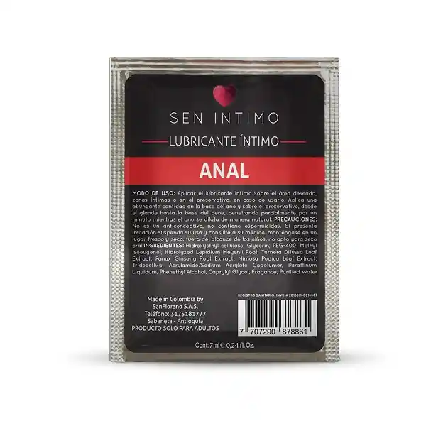 Lubricante Sen Intimo Anal Sachet 7 Ml