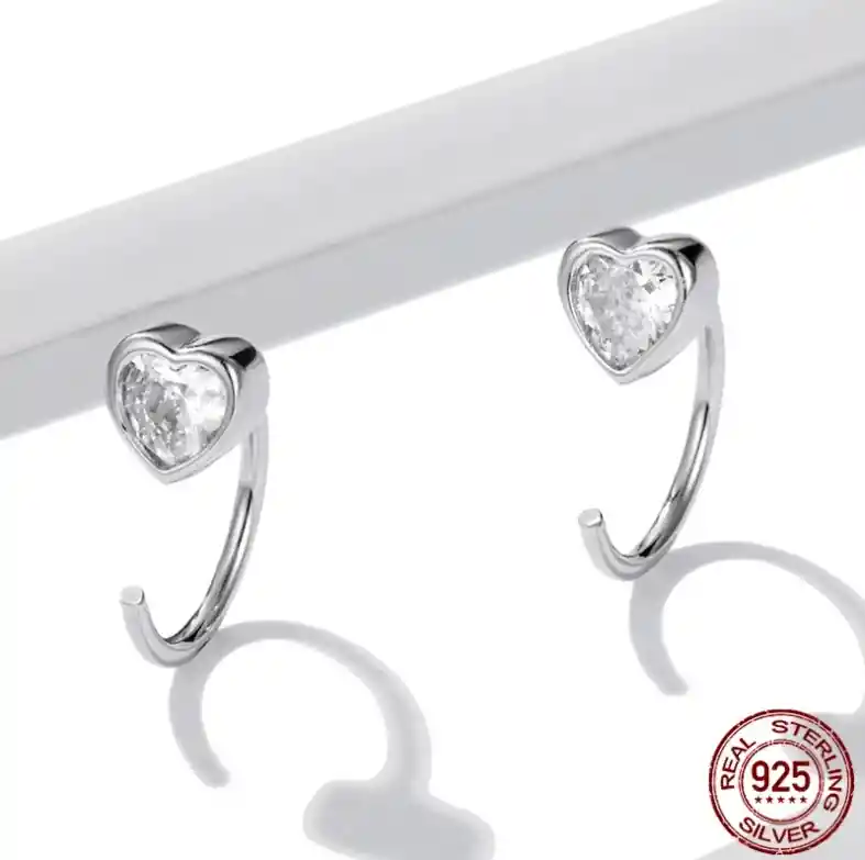 Aretes Corazón Para Mujer Con Circón En Plata 925