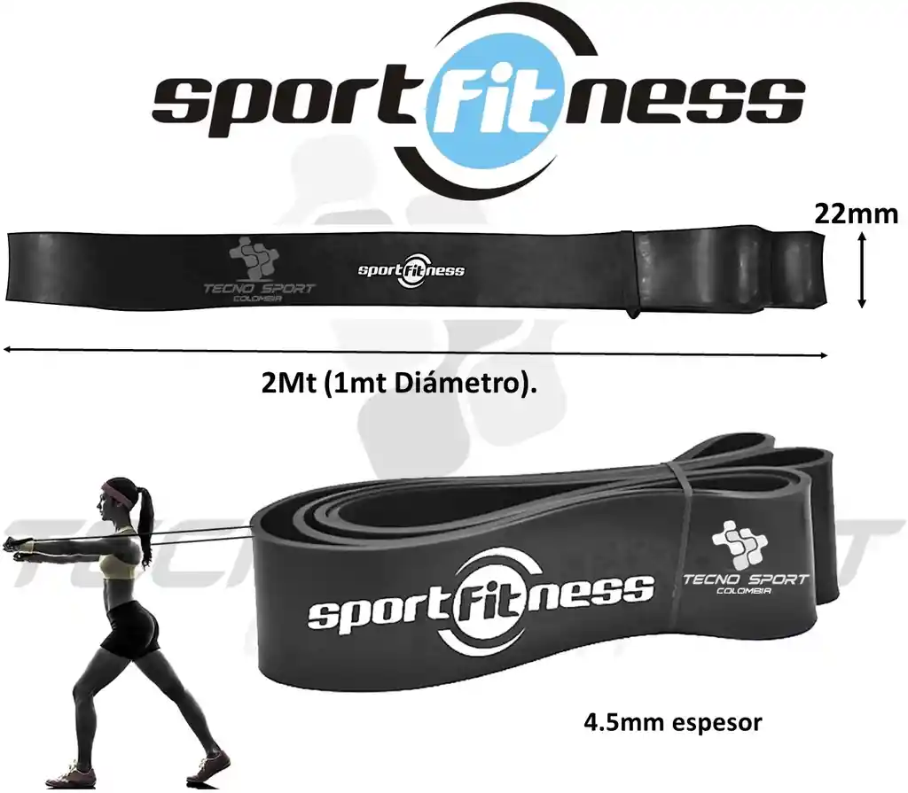 Sportfitness Banda De Poder Elastica Negra Tonificacion Gym