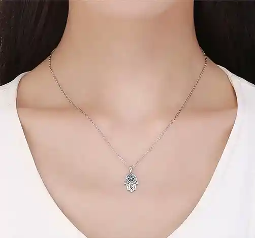 Collar Dije Mano Fátima Para Mujer Fabricado En Plata 925