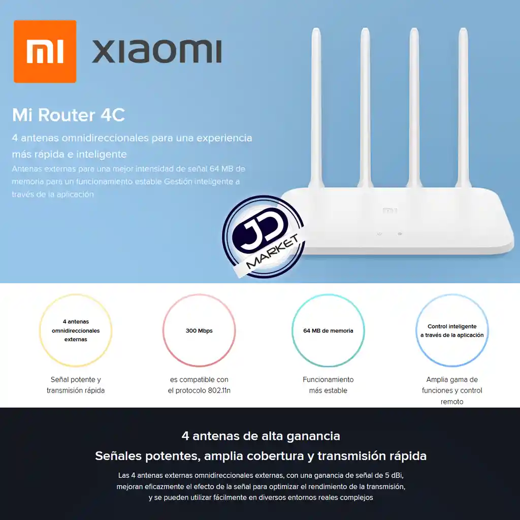 Xiaomi Router Inalambrico Wifi N 300Mbps / 4 Antenas,Mi 4C