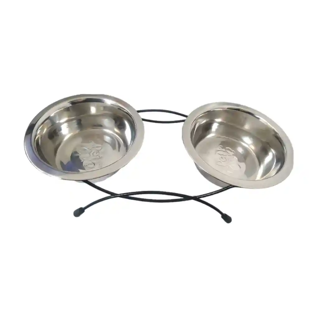 Plato Doble Elevado Pequeño En Acero Pet Love