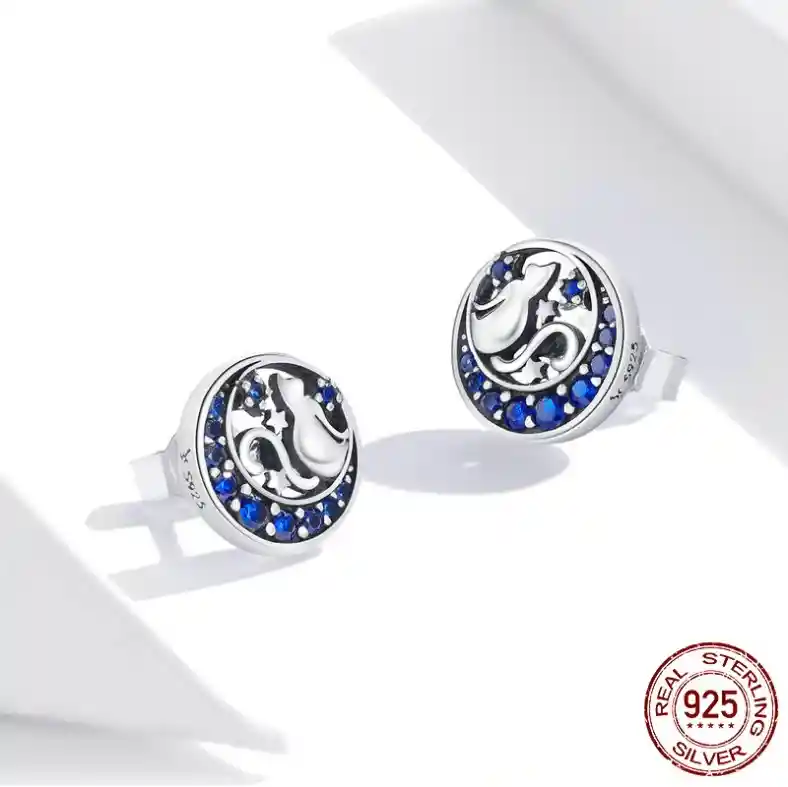 Aretes Topos Para Mujer Gato Luna Fabricados En Plata 925