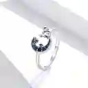 Anillo Para Mujer Gato Luna Ajustable En Plata 925