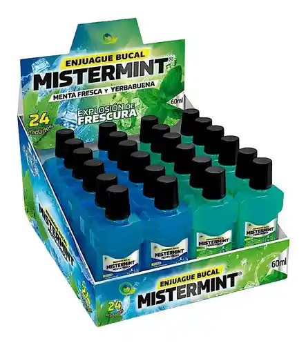 Mistermint Enjuague Bucal X24Und - 60Ml - Menta Fresca Y Yerbabuena