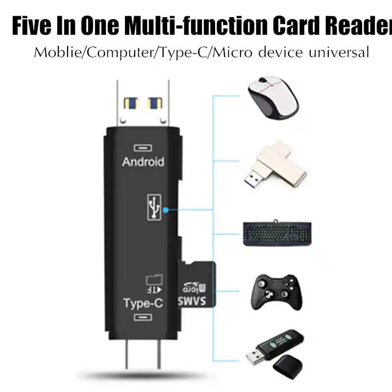Adaptador Lector De Tarjetas Otg Tipo C Usb Micro Usb Sd Tf Memoria 5 En 1