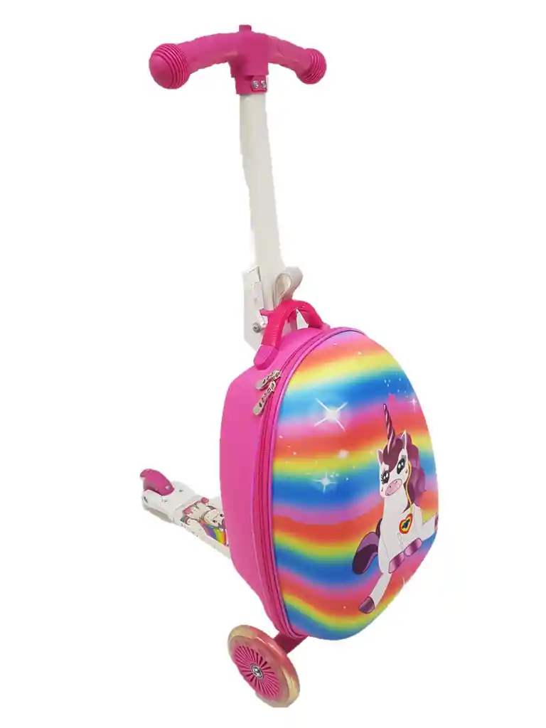 Super Scooter Patineta + Maleta Escolar Monopatin Infantil Viajero Unicornio Divi