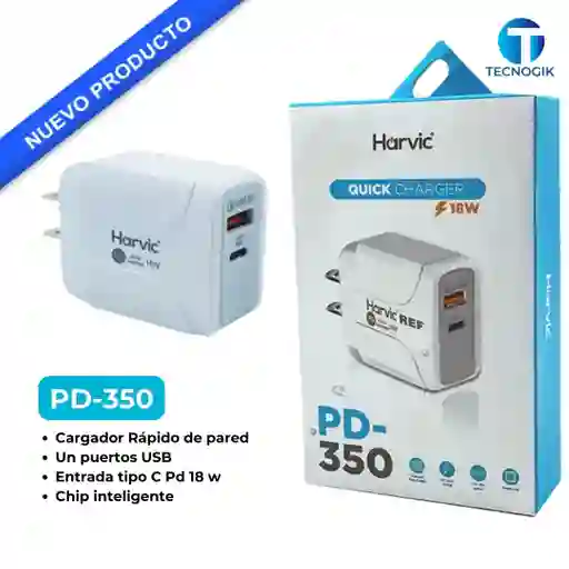Cargador - Cabezal Puerto Usb - C Harvic 18w