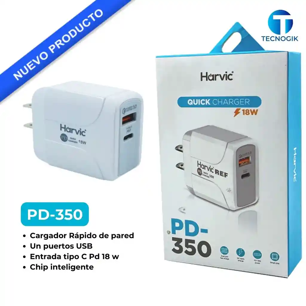 Cargador - Cabezal Puerto Usb - C Harvic 18w
