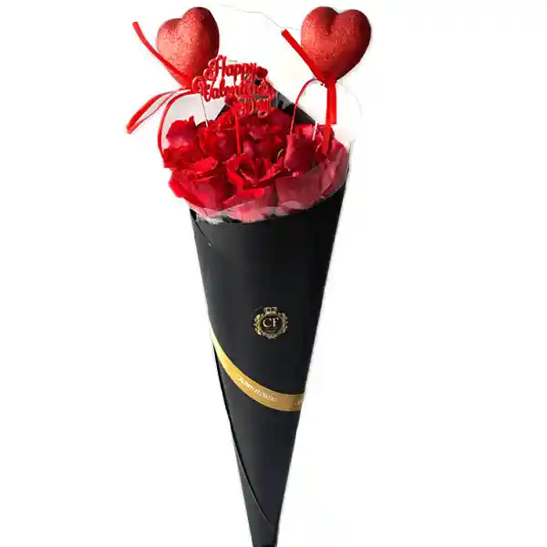 Valentine's Roses In A Cone - Negro