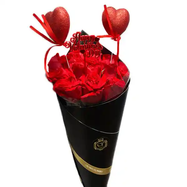 Valentine's Roses In A Cone - Negro