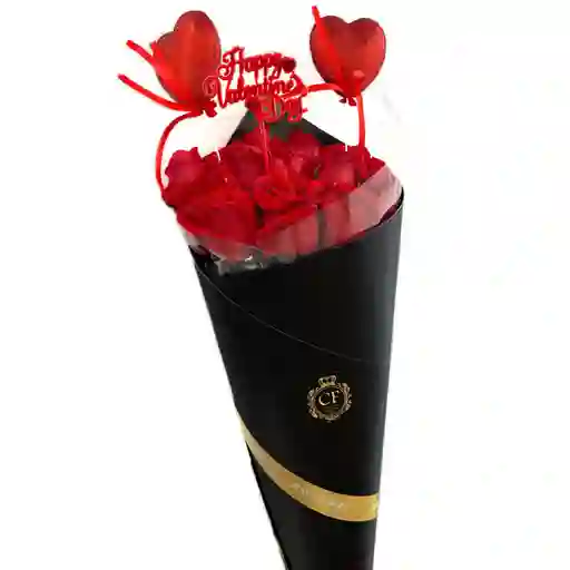 Valentine's Roses In A Cone - Negro