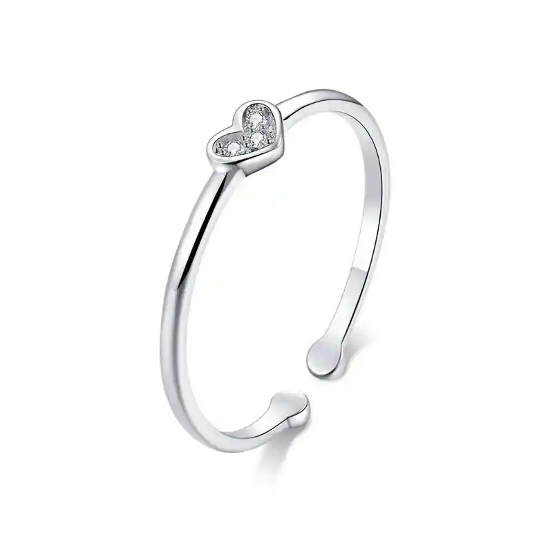 Anillo Ajustable Mujer Compromiso Corazón Circones En Plata