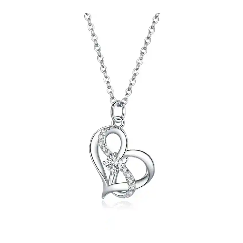 Collar Mujer Corazón Infinito Amor Fabricado En Plata 925