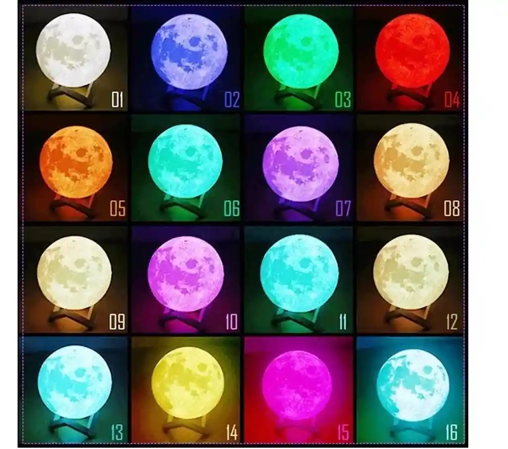 Lámpara Luna Con Control Luz Led Colores Recargable Con Base