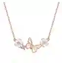 Collar Cadena Para Mujer Mariposa Flor En Plata 925 Chapado En Oro Rosado