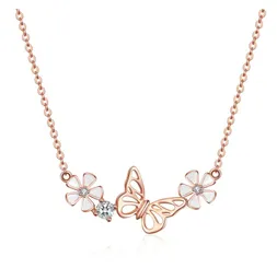 Collar Cadena Para Mujer Mariposa Flor En Plata 925 Chapado En Oro Rosado