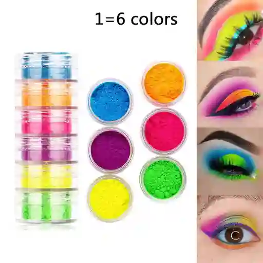 Polvo De Sombra De Ojos Con Pigmento De Neón, 6 Colores Variados Y Brillantes