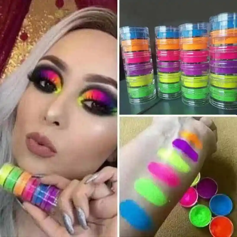 Polvo De Sombra De Ojos Con Pigmento De Neón, 6 Colores Variados Y Brillantes