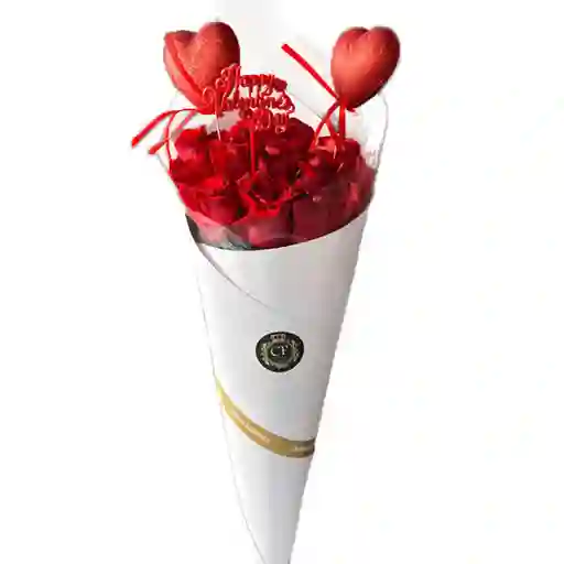 Valentine's Roses In A Cone- Blanco