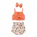 Conjunto De Top Y Short De Flores Con Balaca 9-12m