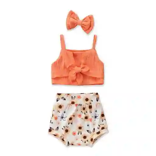 Conjunto De Top Y Short De Flores Con Balaca 9-12m