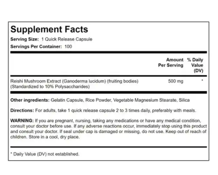 Ganoderma Extracto Mushroom Hongo Reishi 500 Mg 100 Caps