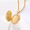 Relicario Collar Dorado Para Mujer Ovalado Flores En Acero