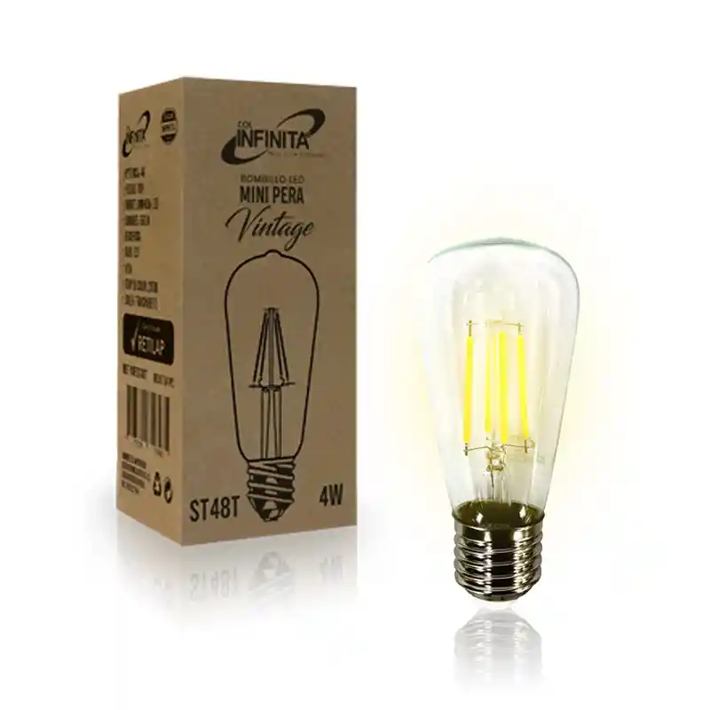 Bombillo Led Vintage Infinita Transparente Tipo Mini Pera