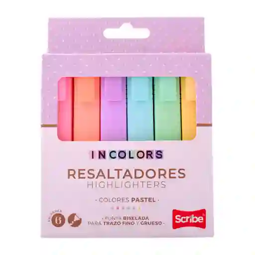 Paquete De Resaltador Scribe Tonos Pastel X6 Unds Surtido