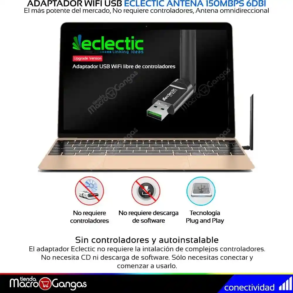 Adaptador Antena Wifi Usb Eclectic 6dbi Rompemuros Autoinstalable