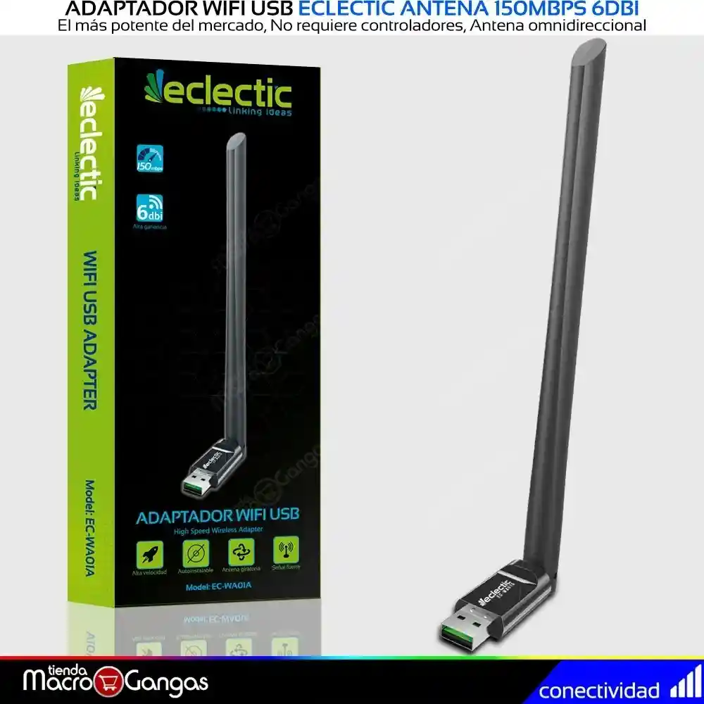 Adaptador Antena Wifi Usb Eclectic 6dbi Rompemuros Autoinstalable