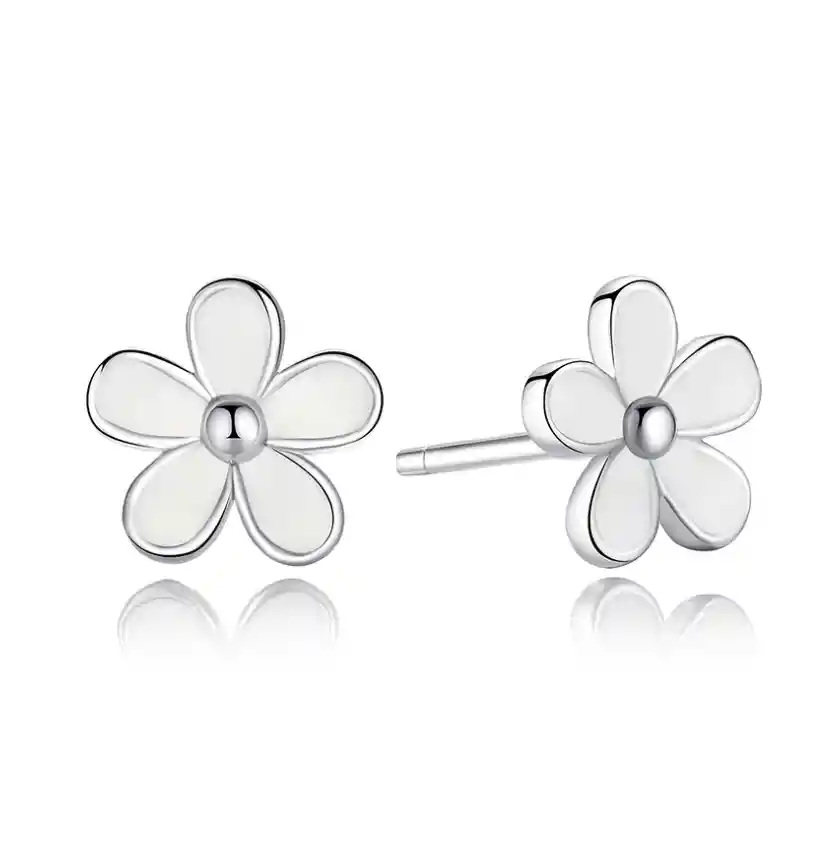 Aretes Para Mujer Flor Blanca Fabricados En Plata 925