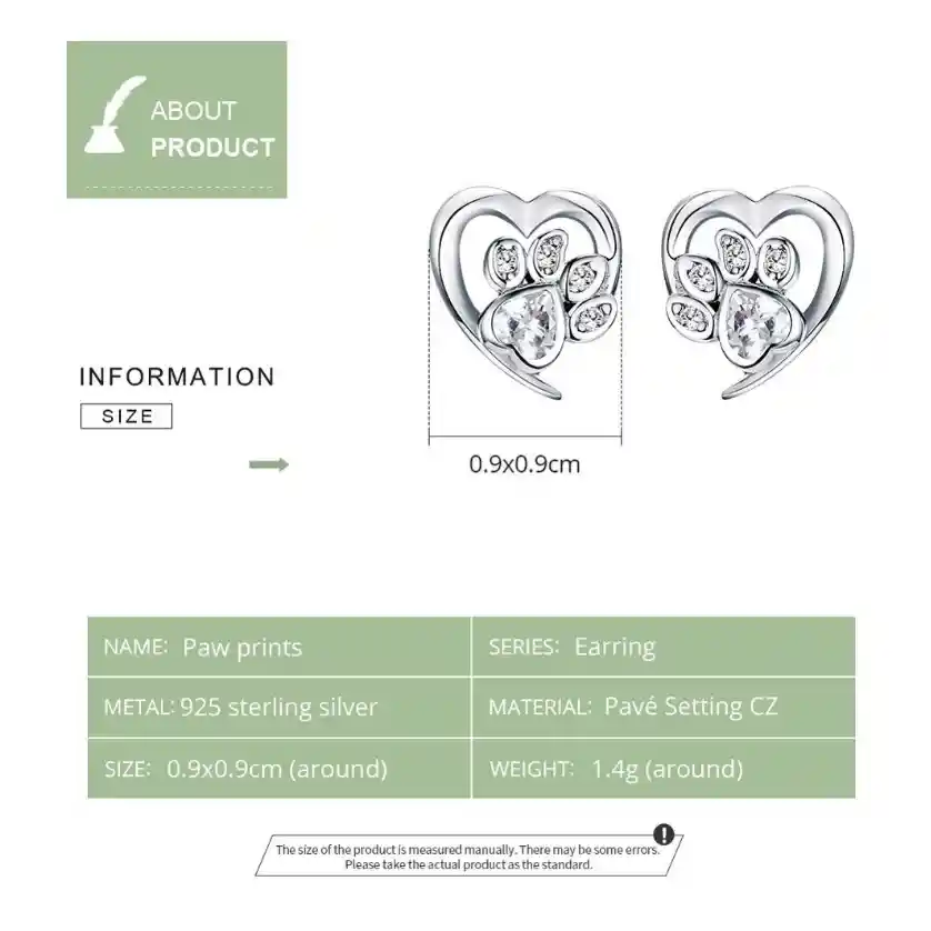 Aretes Corazón Huella Perro Gato Mujer Cristales Y Plata 925