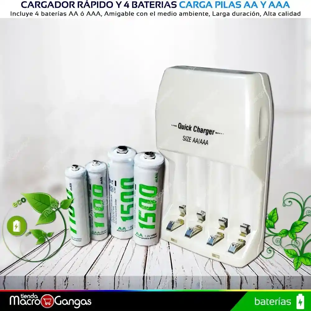 Cargador Baterías Recargables Con Pilas Aa Aaa Carga Rápida