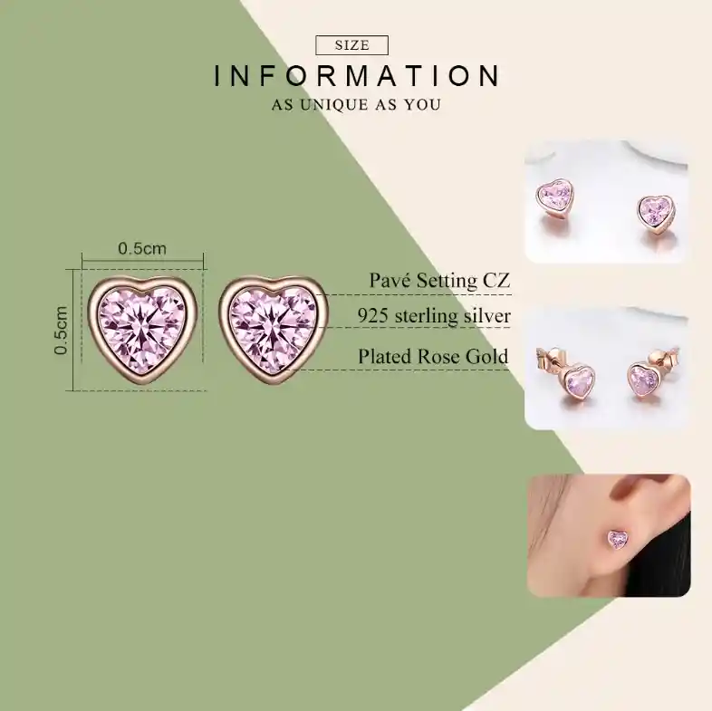 Aretes Para Mujer Corazón En Plata 925 Y Oro Rosado