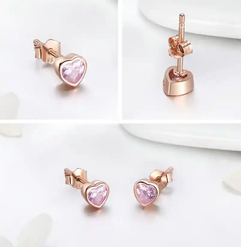 Aretes Para Mujer Corazón En Plata 925 Y Oro Rosado