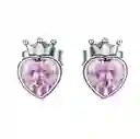 Aretes Topos Corona Reina Cristal Rosado Para Mujer En Plata 925