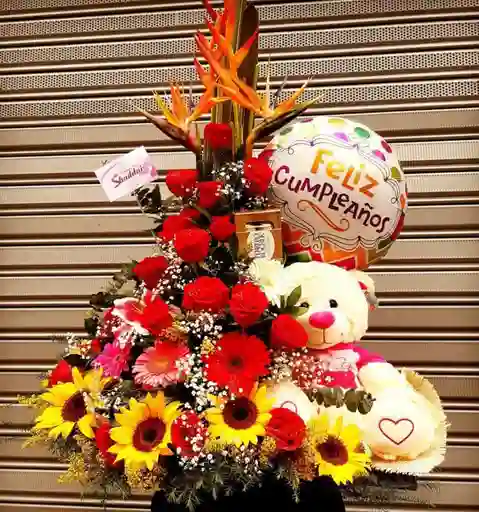 Chocolates Ramo En Rosas, Girasoles, Gerberas, Con Peluche,Y Globo