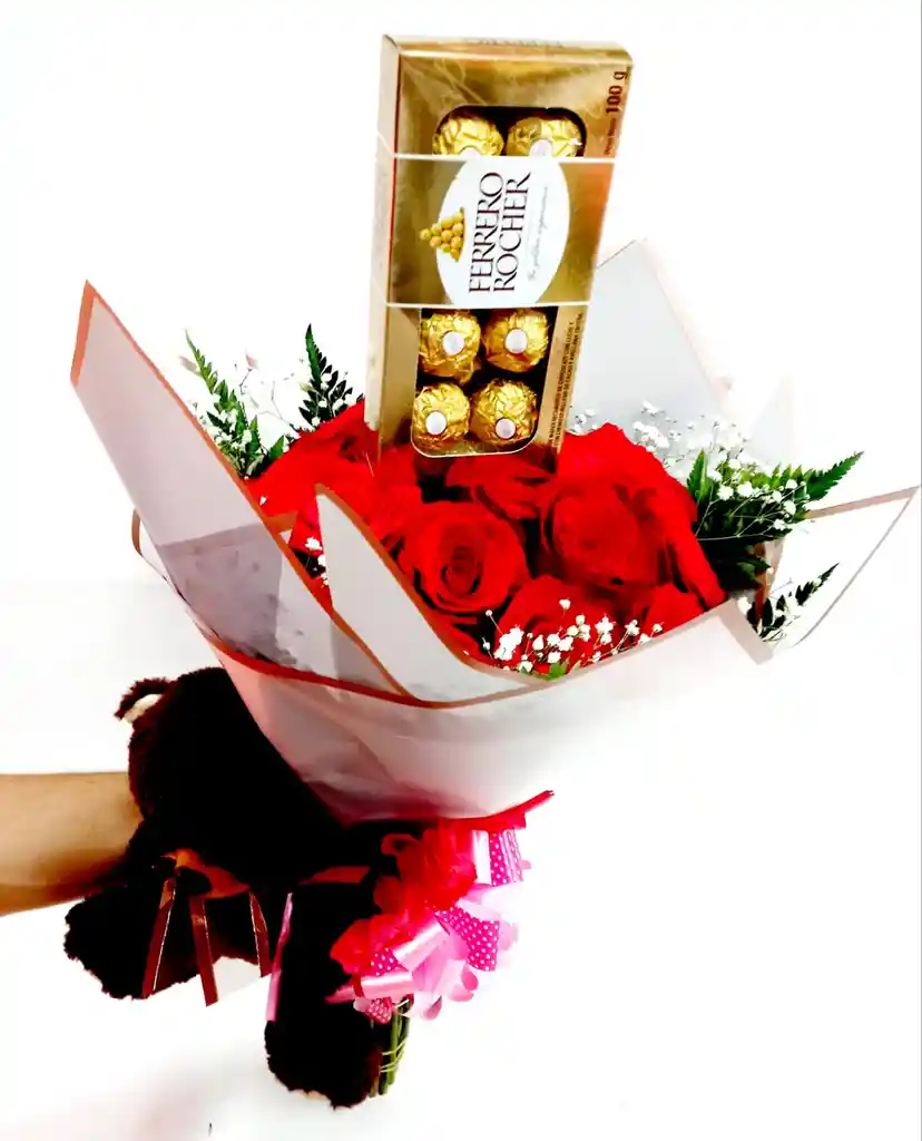 Chocolates Bouquet De Rosas,Y Peluche