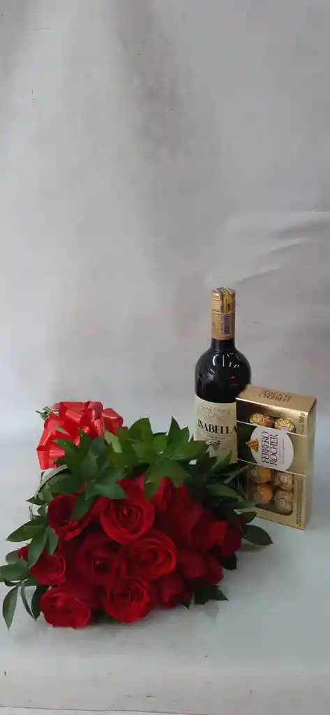 Chocolates Bouquet De Rosas,Y Botella De Vino