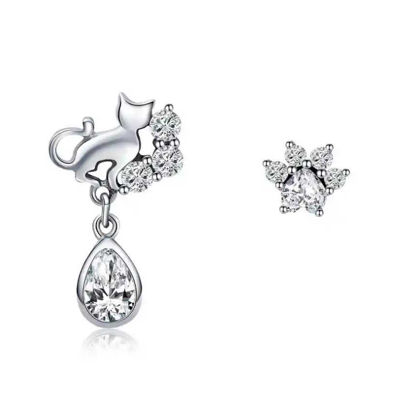 Aretes Para Mujer Gato Circones Fabricados En Plata 925