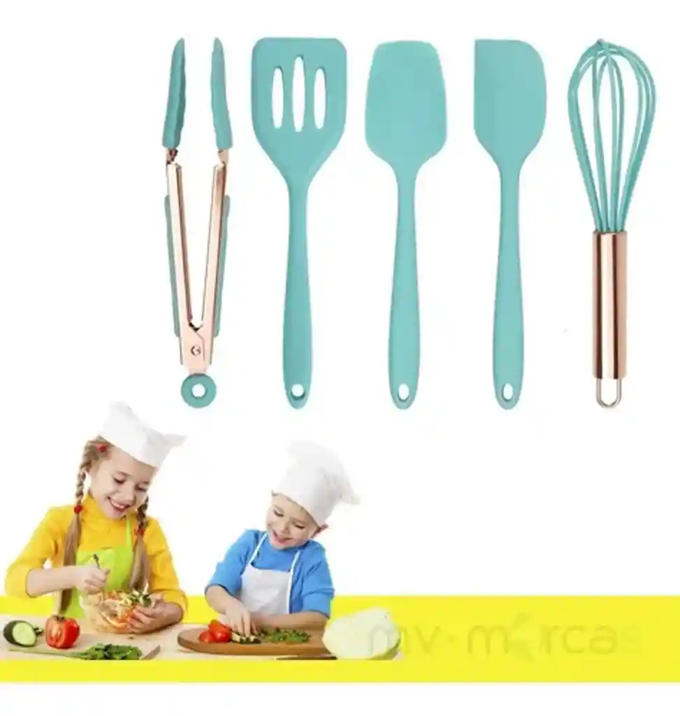 Set Mini Utensilios De Cocina Silicona Pinza Para Niños 5pz