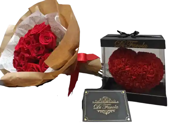 Bouquet De 12 Rosas De Exportación Y Corazón De Rosas.