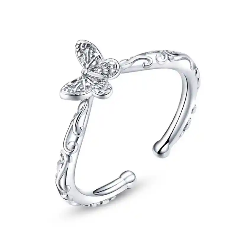 Anillo Ajustable Alhajas Para Mujer Mariposa Fabricado En Plata 925